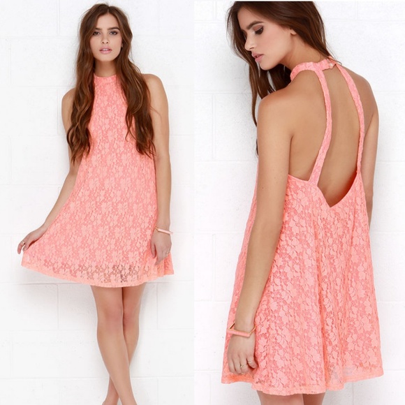 NEW MINKPINK Dancing Dark Coral Lace Swing Dress S - Picture 1 of 8